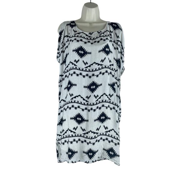 BB Dakota Melody Aztec Shift Mini Dress Slit Shoulder Off White Size XS - Picture 3 of 10